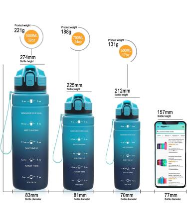 ZOUNICH BPA-Free Children's Drinking Bottle - 1L/700ML/500ML Tritan Sport Water Bottle for School & Bicycle - Dishwasher Safe Dark Green/Blue Gradient - Buy Online on SooperMarket.com