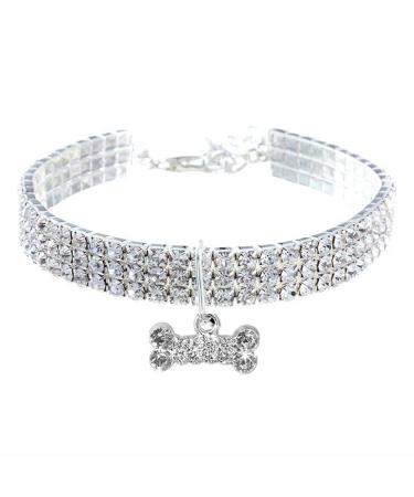 RayMinsino Pet collar with diamonds adjustable crystal diamond elastic bone pendant wedding cat and dog small pet necklace jewelry S White
