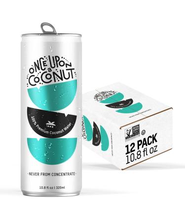 Once Upon a Coconut 100% Pure Coconut Water - Low Calorie All-Natural Drink with Electrolytes - No Added Sugar or Sweeteners - Non-GMO - Gluten-Free - Pack of 12 Cans (each 10.8 fl oz) Pure Coconut Water (12pk)