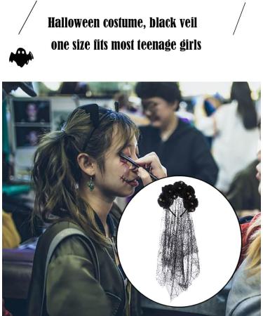 Prosy Halloween Rose Flower Headband Black Veil Horror Skull Costume Gothic Bride Veil Fancy Dress Headwear Accessories for Girls (Black) - Buy Online on SooperMarket.com