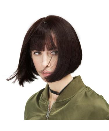 REECHO 11" Short Bob Wig with bangs Synthetic Hair for White Black Women Color: Dark Brown 11 Inch (Pack of 1) Dark Brown