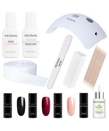 Neonail starter set with LED lamp 4x nail polish 7.2 ml - LED UV lamp - UV nail polish - Shellac - Manicure Set - Shellac set starter set with lamp - sets - nail polish set - Colors - Manicure - Nail set 6355-1