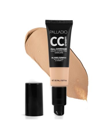 Palladio Full-Coverage Color Correction CC Cream Oil-Free with Peptides & Vitamin C Best for Correcting Redness and Uneven Skin Tone Buildable Foundation Coverage (Light 20W) 25.70 g (Pack of 1) Light 20W
