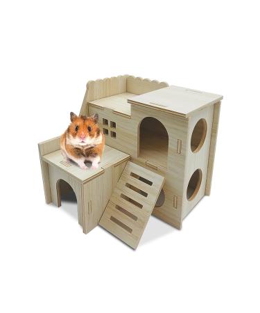 Eyksta Hamster House Wooden Multi-Chamber House Hamster House Toy Hamster Hideout Hamster Accessories (Large 22 * 22 * 22) Large 22*22*22