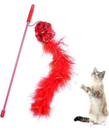 smatime 2Pcs Funny Cat Stick Interactive Cat Feather Toys for Indoor Purple and Red Cat Teaser Toy Cat Feather Wand Stick with Sound Paper for Kitten Improves Intelligence and Responsiveness - Buy Online on SooperMarket.com