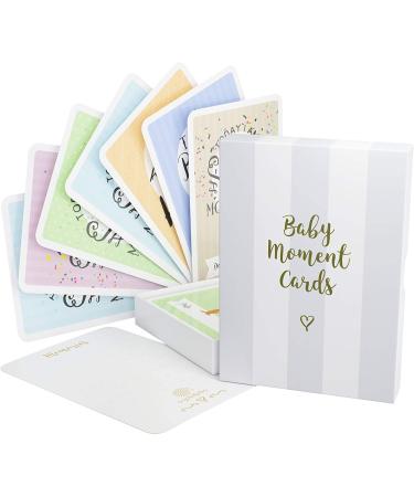Baby Moment Cards & Keepsake Box 40 Unisex Landmark Memory Milestone Photo Cards & Pregnancy & Age Markers Perfect Boy Girl Baby Shower Set with Original Pastel