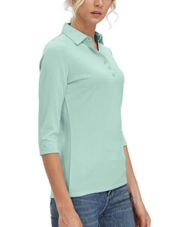 Women's Aqua Blue XL V Neck Golf Shirt | Moisture Wicking 3/4 Sleeve Polo for Fitness & Sports - Buy Online on SooperMarket.com