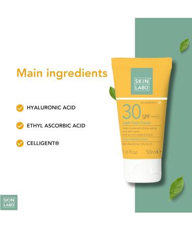 SkinLabo - Face Cream SPF 30 Protects from UVA and UVB Rays Prevents Photoaging and Dark Spots Antioxidant Action with Hyaluronic Acid Ethyl-Ascorbic Acid - 50 ml - Buy Online on SooperMarket.com