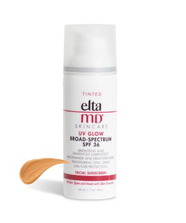 EltaMD UV Glow Tinted Moisturizer with SPF Face Sunscreen Broad-Spectrum SPF 36, Non-Greasy, Mineral Face Sunscreen with Zinc Oxide, 1.7 Ounce (Pack of 1)