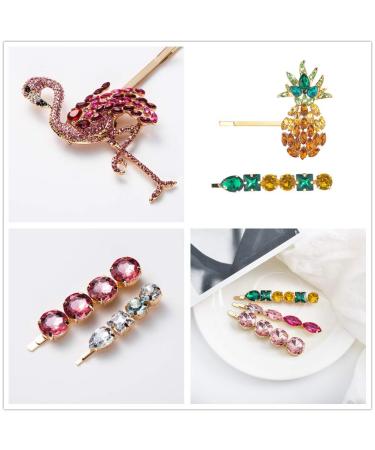 Flamingo Pineapple Rhinestone Hair Barrettes - Pack of 6 | Hair Accessories for Women and Girls - Buy Online on SooperMarket.com