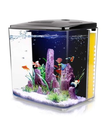 FREESEA 1.2 Gallon Betta Aquarium Fish Tank with LED Light and Filter Pump Black