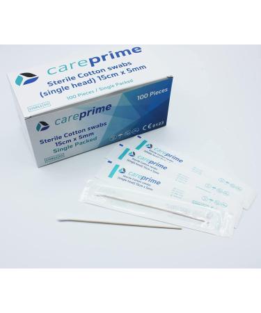 CarePrime Sterile Wooden Handle Cotton Swab Applicator - 15cm Medical Swab with 5mm Head for Precision Use - Buy Online on SooperMarket.com