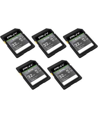 PNY 32GB Elite Class 10 U1 V10 SDHC Flash Memory Card 5-Pack - 100MB/s Read, Full HD, UHS-I, Full Size, 32GB - 5 Pack - Buy Online on SooperMarket.com