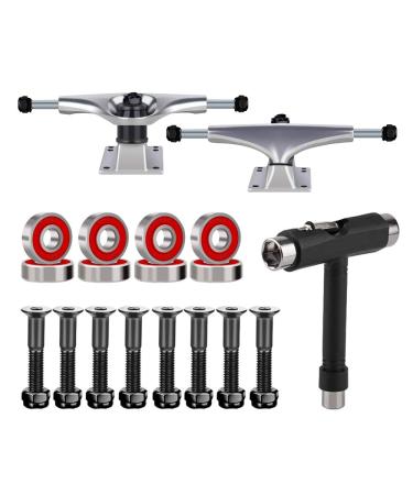 BESIY Skateboard Trucks, Skateboard Bearings & Wheel Hardware Set with Polished Skateboard Screws 1" and Practical Wrench (1) (Aluminum Color)