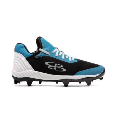 Boombah Men's Raptor Prime Molded Cleat - Multiple Color Options - Multiple Sizes Black/White/Columbia Blue 9