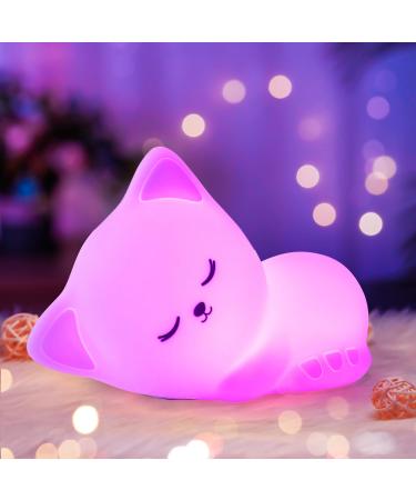 One Fire Cute Cat Night Light 16 Colour Chaning Baby Night Light Newborn Help Sleep Kids Bedside Lamps Rechargeable Nightlight Stuff Cat Lovers Gifts for Women/Kids/Girls Silicone B-cat