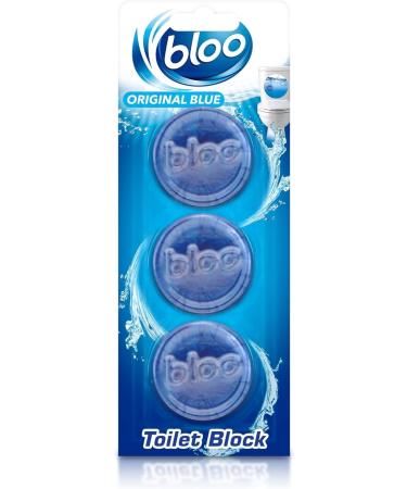 Bloo In Cistern Twin Blocks Blue Original with Long Lasting Anti-Limescale Cleaning Foaming & Blue Water 3 Pack Packaging may vary 3 Count (Pack of 1)