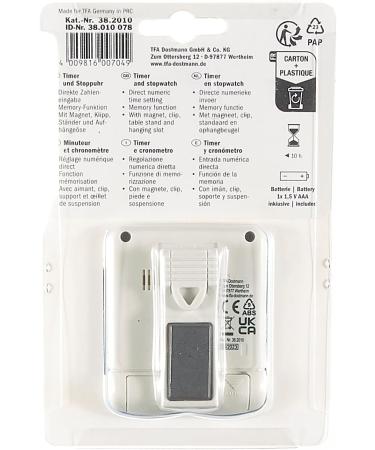 TFA Dostmann Electronic Timer & Stopwatch - Digital Kitchen Timer in White/Blue | Compact Size L 64 x W 25 x H 76 mm - International Shipping Available - Buy Online on SooperMarket.com