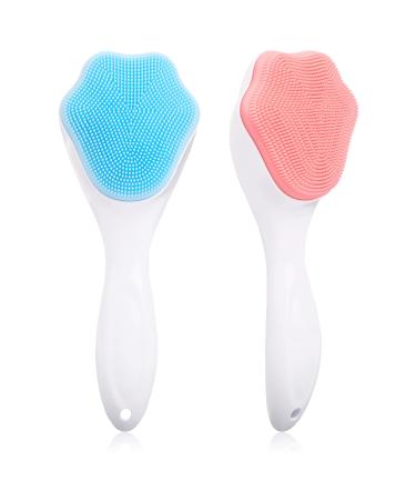Silicone Face Scrubber Exfoliating Brush 2 Pack Manual Handheld Facial Cleansing Brush Exfoliating Brush Blackhead Scrubber Soft Bristles Waterproof for Deep Cleaning Skin Care Pore Cleansing