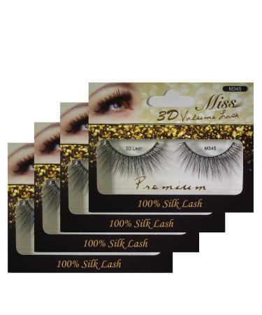 "4 Pairs" of Miss 3D Volume Tapered False Eyelash Extension M345