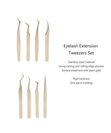 Eyeline 8-Part Eyelash Extension Tweezers Set | Steel Beauty Tools in Pearly Gold - Precision Tweezers for Lash Extensions - Buy Online on SooperMarket.com