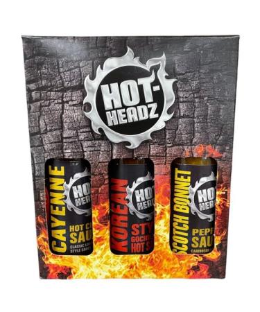 Hot Headz - Worldwide Hot Sauce Gift Set Including 3x 148ml Hot Chilli Spicy Sauces. Selection Box For Any Dishes. All Natural Flavours Ideal As A Marinade And For Dipping.