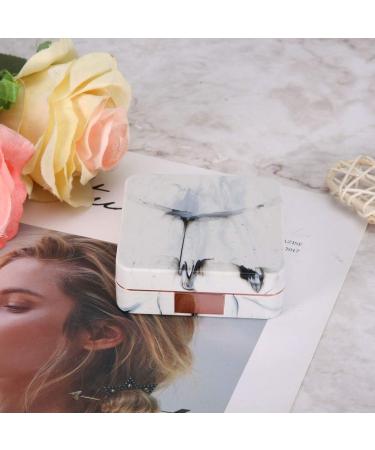 Portable Marble Mirror & Contact Lens Container Set | Square Design with Lens Cleaner Tweezer & Rose Gold Accents - Buy Online on SooperMarket.com