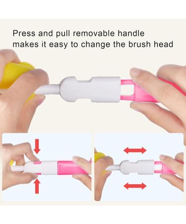 Moum Routes 6-Part Baby Bottle Cleaning Brush Set - Eco-Friendly Non-Slip Handle Interchangeable Sponges Travel Pink Set - Buy Online on SooperMarket.com