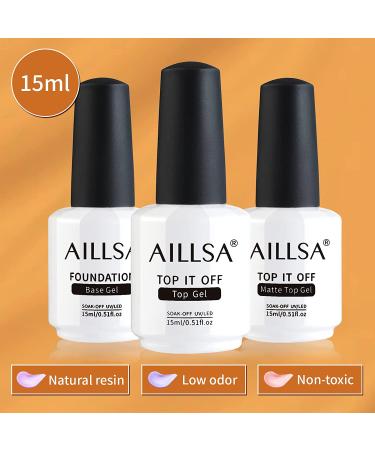AILLSA 3PCS Base and Top Coat Set - No Wipe Matte & Mirror Gloss | Long-Lasting Gel Nail Polish | UV LED Soak Off | Nail Art DIY - Buy Online on SooperMarket.com
