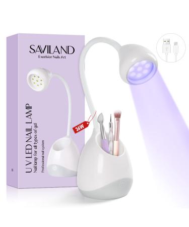 Saviland Rechargeable Nail Led Lamp - 36W Mini U V Light for Gel Nails with Nail Brush Holder Gel X Nail Lamp and Flash Cure Light for Nails Portable U V Lamp for Resin Curing for Home DIY Nail Salon