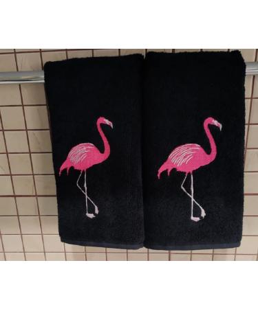 2-Pack White Flamingo Fingertip Kitchen Towels | Premium 100% Cotton Hand Towels | 11x18 | Black | Set of 2 - Buy Online on SooperMarket.com