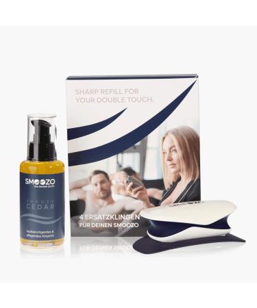 SMOOZO Bundle Body Shaver Elegant dark blue including design tray cedar care oil and 4-pack replacement blades (Bu1312)