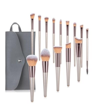 14 Champagne Gold Makeup Brush Sets Eyebrow Brushes Loose Powder Brushes Beauty Tools As shown Gray