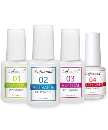 Lofuanna Dipping Powder Liquid Set Nail Dip Powder Liquid with 7ML Base Top Coat Activator and 15ML Brush Saver Nail Dip Powder Kit for Starter No Need Nail Lamp Nail Art Manicure for Home&Salon Use