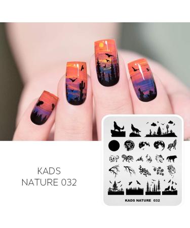 Natural Forest Wildlife Nail Art Stamping Plate - Wolf Moon Eagle Branch Design | Nail Design Manicure Print DIY Transfer Tools NA032 - Buy Online on SooperMarket.com