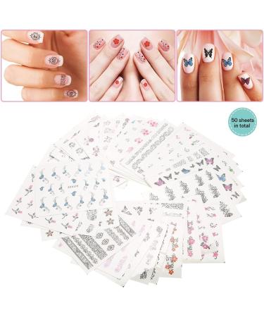 50 Pieces Of Flower Butterfly Cartoon Nail Art Stickers Small Flower Transfer Nail Decals Design Nail Care Accessories Nail Sticker Set(XF) - Buy Online on SooperMarket.com