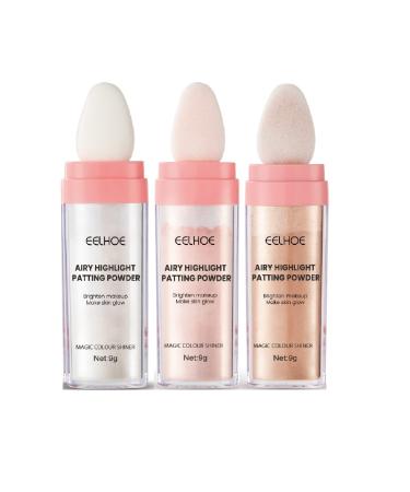 3 Color Polvo De Hadas Highlighter Powder Stick Body Glitter Shimmer and Shine High Gloss Blush Contour Powder Makeup Face Blusher Patting Powder Highlighter.(01+02+03)
