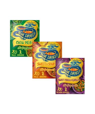 Cooking Sauce Bundle Containing Blue Dragon Stir-Fry Sauce Chow Mein Sweet & Sour Sweet Chilli & Garlic 120g each (3 Pack)