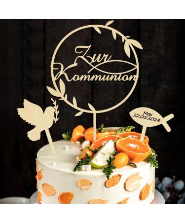 Buy Charming Cake Topper for Confirmation & Communion | Wood Baptism Fish Decoration - 3PCS Set for Girls - Buy Online on SooperMarket.com