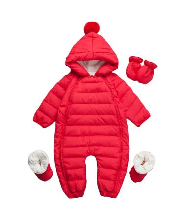 famuka Baby Winter Warm Down Snowsuits Hooded Puffer Outwear Red 12-18 Months