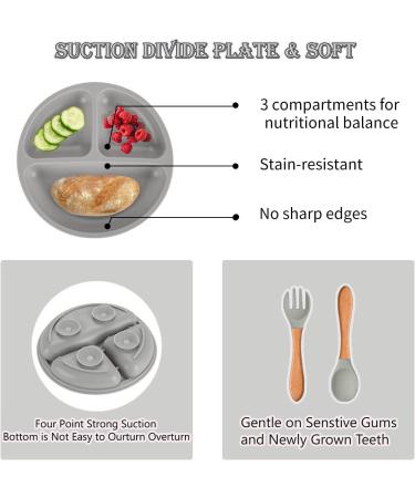 SilverStaar Baby Weaning Set - Silicone Suction Plate, Bowl, Spoon, Fork & Bib - Detachable Suction Base Feeding Set for Babies and Toddlers (Grey) - Buy Online on SooperMarket.com