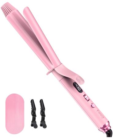 Long Barrel Curling Iron 1 1/4 inch 1.25 Inch Curling Iron for Thin Hair Ceramic Curling Iron Infused Argan Oil & Keratin 11 Adjustable Temp Include Clips & Silicone Pad Pink 1-1/4 Inch