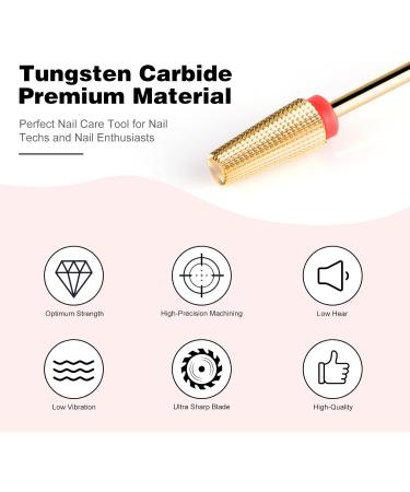 BNG 5-in-1 Carbide Nail Drill Bit for Fast Acrylic & Hard Gel Removal - Tungsten Steel Manicure Pedicure Tool - Fine Gold - Buy Online on SooperMarket.com