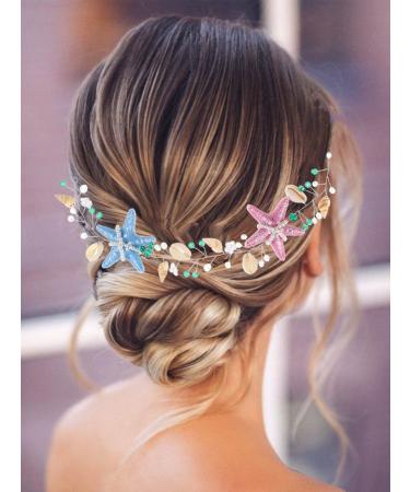 Brishow Starfish Bride Wedding Hair Vine Beach Wedding Headband Seashell Bridal Hair Piece Mermaid Hair Accessories for Women and Girls