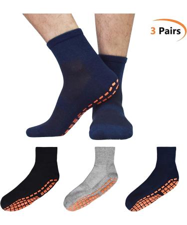 Men's Non Slip Gripper Socks 3-Pack - Black/Gray/Navy Blue - Size 13-15 | Ideal for Yoga, Pilates, Hospital, Tile & Wood Floors - Buy Online on SooperMarket.com