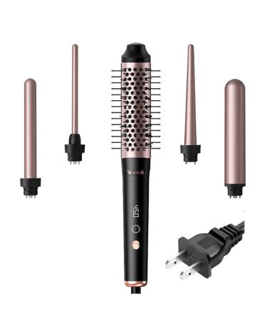Curling Wand Set - 5 in 1 Curling Wand Set with Changeable Attachment 45W 4 Temperature Levels LCD Display Interchangeable Curling Iron Set US Plug 110V