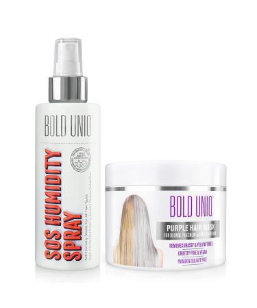 BOLD UNIQ Purple Hair Mask For Blonde, Platinum, Bleached, Silver, Gray, Ash & Brassy Hair & Anti-Humidity Spray Bundle - Remove Brassiness and Yellow Tones - Cruelty Free and Vegan