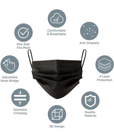 500-Pack Liberty Masks | Made in USA | Black 3-Ply Disposable Face Masks | Adjustable Nose Wire | Breathable & Lightweight | Soft Elastic Ear Loops - Buy Online on SooperMarket.com