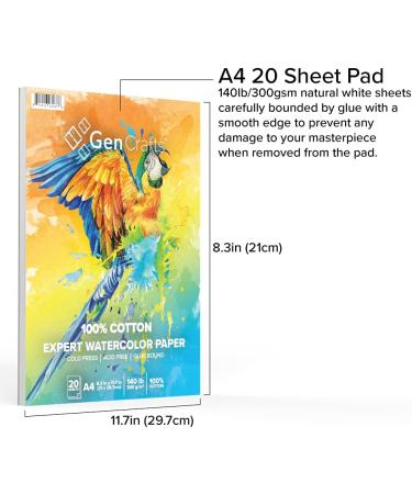 GenCrafts 100% Cotton Watercolor Paper Pad A4 - 20 Sheets - 140lb Cold Press Acid Free Sketchbook for Painting & Drawing - Buy Online on SooperMarket.com