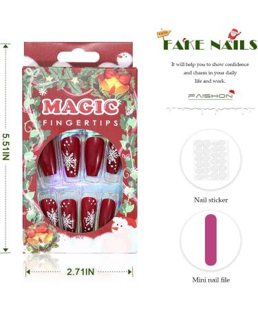Vatocu Christmas False Nails - Long Xmas Snowflakes Glitter Ballerina Press on Nails (24pcs) - Acrylic Stick on Nails for Women and Girls - Buy Online on SooperMarket.com